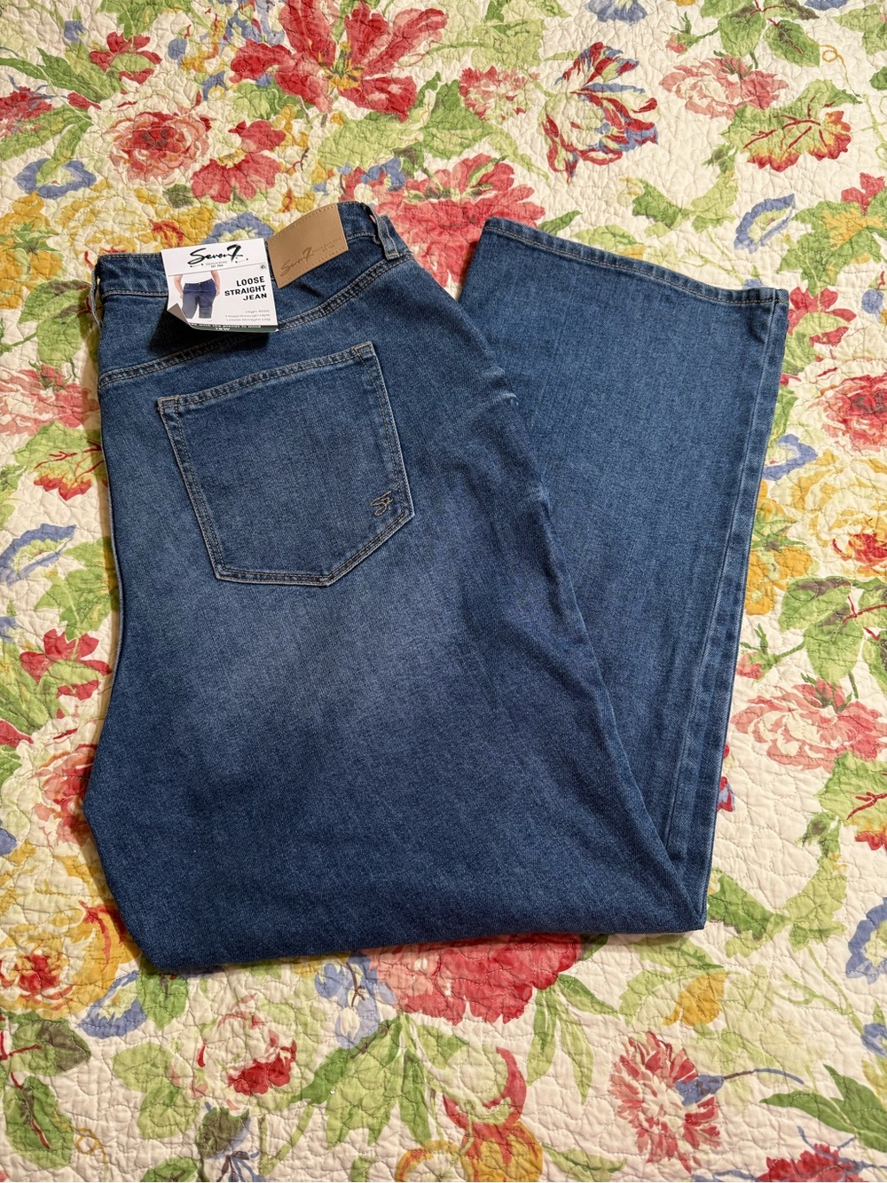 Seven7 Women’s Loose Straight Jeans in Medium Blue Denim